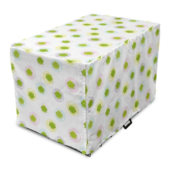 Cartoon Dog Crate Cover, Frog Prince in Bubbles Theme Tale Element in Pastel Tones, Easy to Use Pet Kennel Cover Small Dogs Puppies Kittens, 7 Sizes, Yellow Green Pale Yellow, by Ambesonne