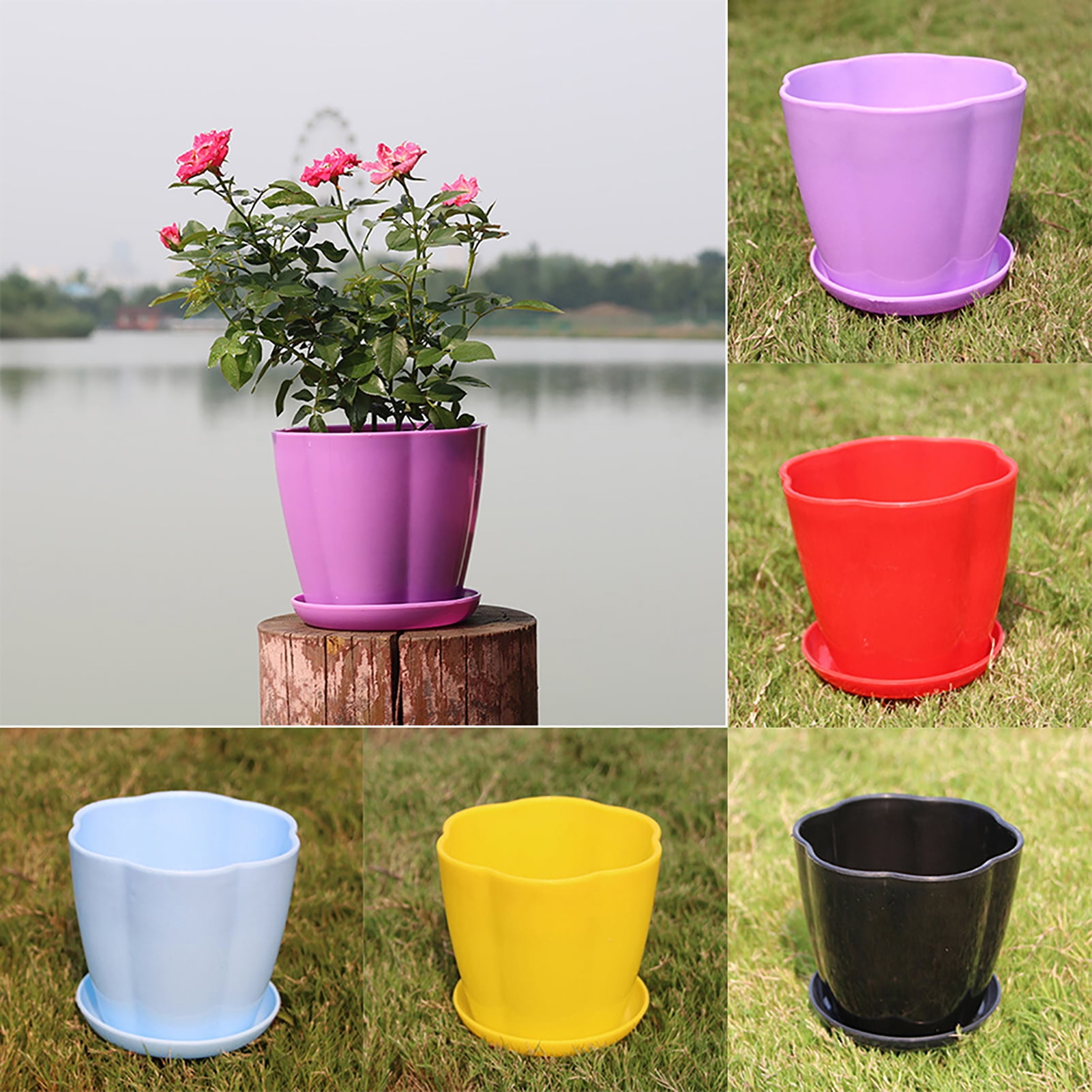 SPRING PARK Colorful Petal Plastic Plant Pot Planter Flower Pot with