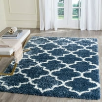 SAFAVIEH Montreal Lennart Geometric Quatrefoils Shag Area Rug, Blue/Ivory, 6'7" Square