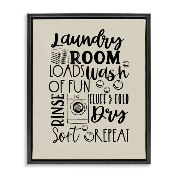 Stupell Industries Laundry Phrases Mixed Typography Bath & Laundry Painting Black Floater Framed Canvas Art Print Wall Art, 17 x 21