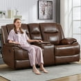 thumbnail image 4 of Bonzy Home Premium Genuine Leather Manual Reclining Loveseat , Overstuffed Loveseat with Center Console, Storage and Cup Holder, Oversized Heavy Duty Sofa for Living Room, Brown, 4 of 9