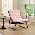 thumbnail image 3 of Patio Outdoor Lounge Chair with Ottoman, Comfy Sling Recliner Chair with Puffy Cushion and Foot Stool, Ideal for Living Room, Bedroom, Reading Room, Black frame with pink Cushion, 3 of 14
