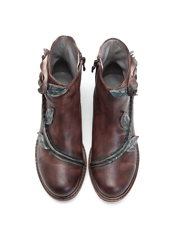 Women's Ankle Leather Boots Handmade Comfy Floral Zipper Winter Shoes Women's Ankle Leather Boots Handmade Comfy Floral Zipper Winter Shoes
