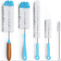 Water Bottle Brush & Straw Cleaner Set, Stainless Steel Long Handle Baby Bottle Scrub Cleaning Brush for Sports Bottles, Cups, Dishes, Coffee Mugs, Glasswares, Tumblers, Wine Decanters, 5 PCS