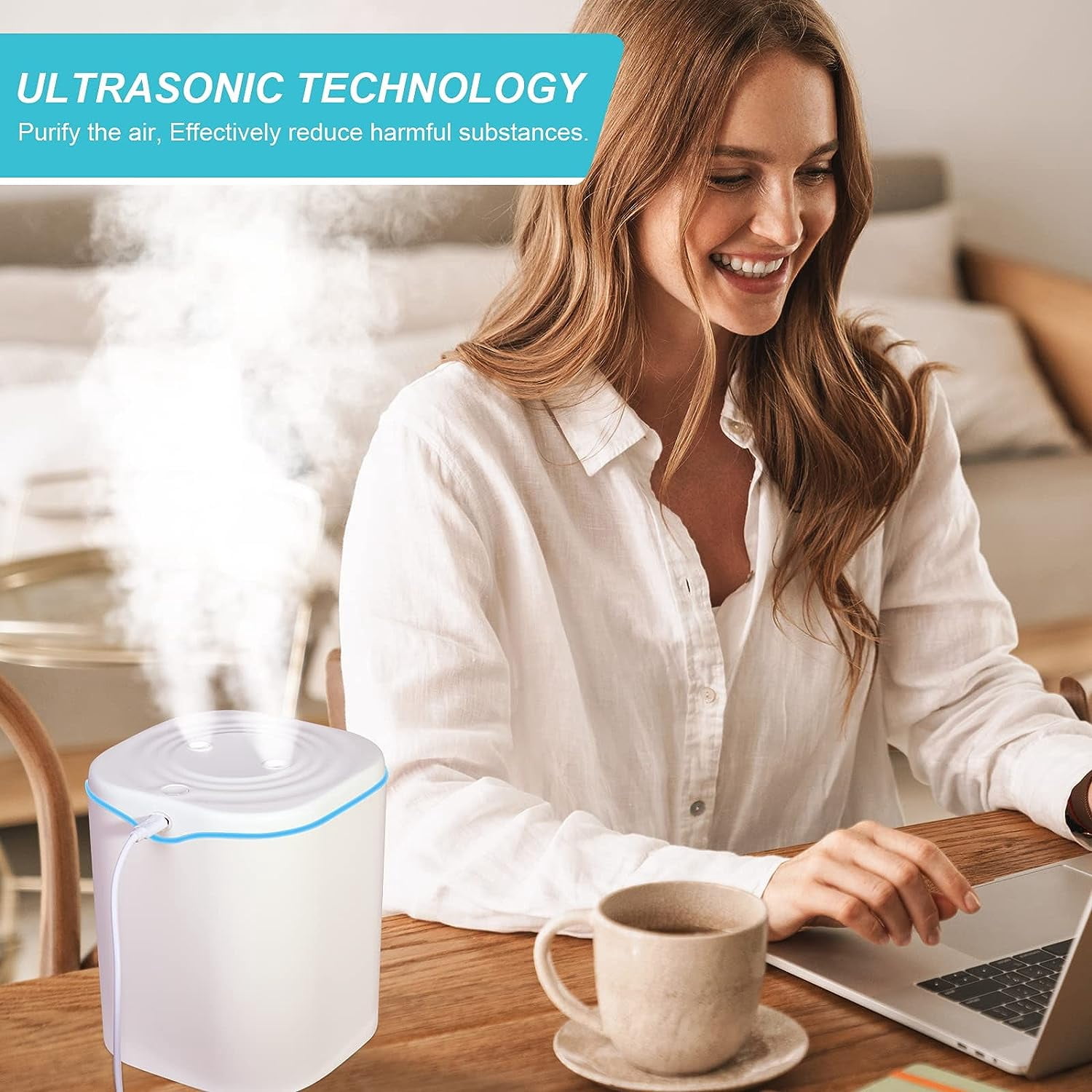 RAPOBRIX 2L Small Cool Mist Humidifier for Bedroom - Portable USB Quiet Ultrasonic with 2 Mist Modes & Colorful Lights