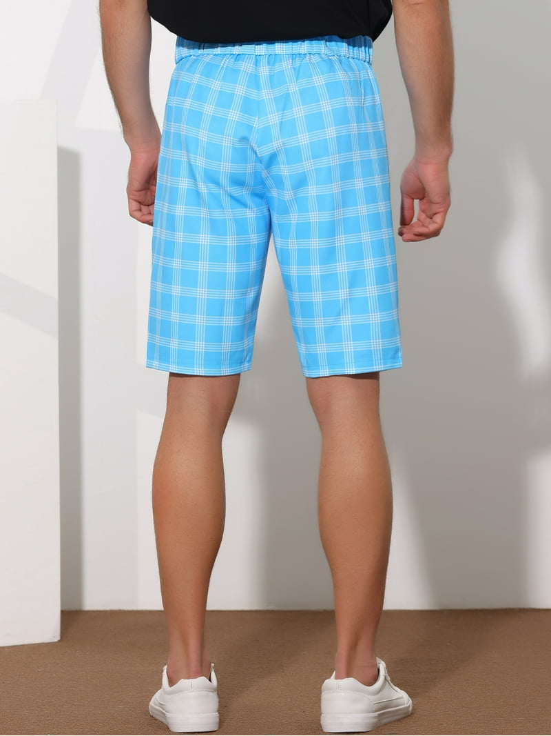 Unique Bargains Men's Plaid Shorts Flat Front Color Block Checked