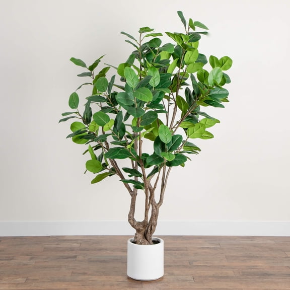Nearly Natural Audrey Ficus Leaf Artificial Potted Tree - 6'
