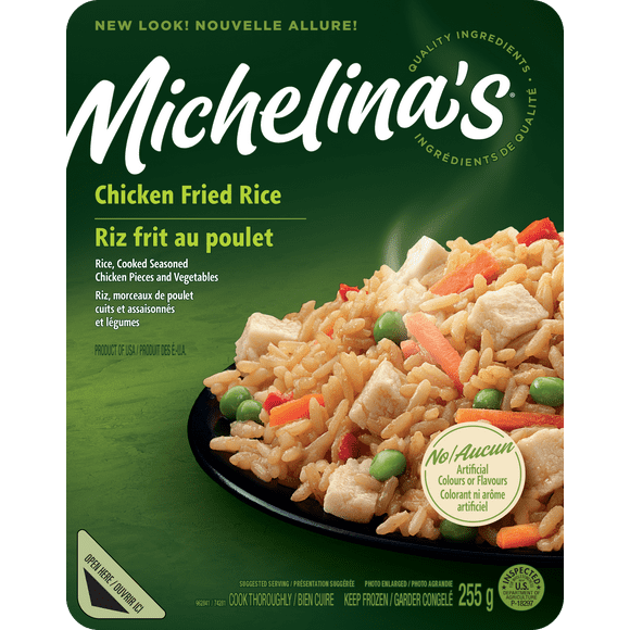 Michelina's Riz frit au poulet. Poulet cuit et grile avec riz et légumes