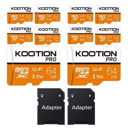 KOOTION 10 Pack 64 GB Micro SD Card TF Cards Micro SDXC UHS-I Memory Cards High Speed MicroSD Cards V30 U3