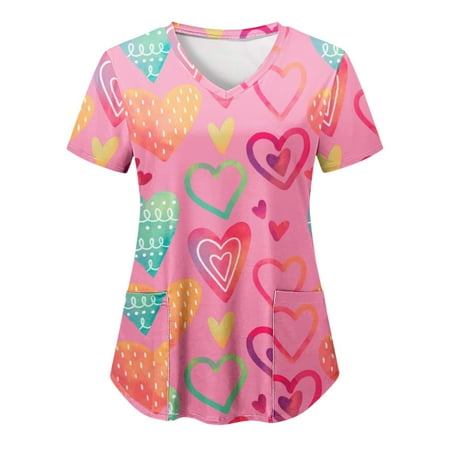

TAIAOJING Scrubs for Women Casual Valentines Day Funny Print Short Sleeve V Neck Pocket Working Top