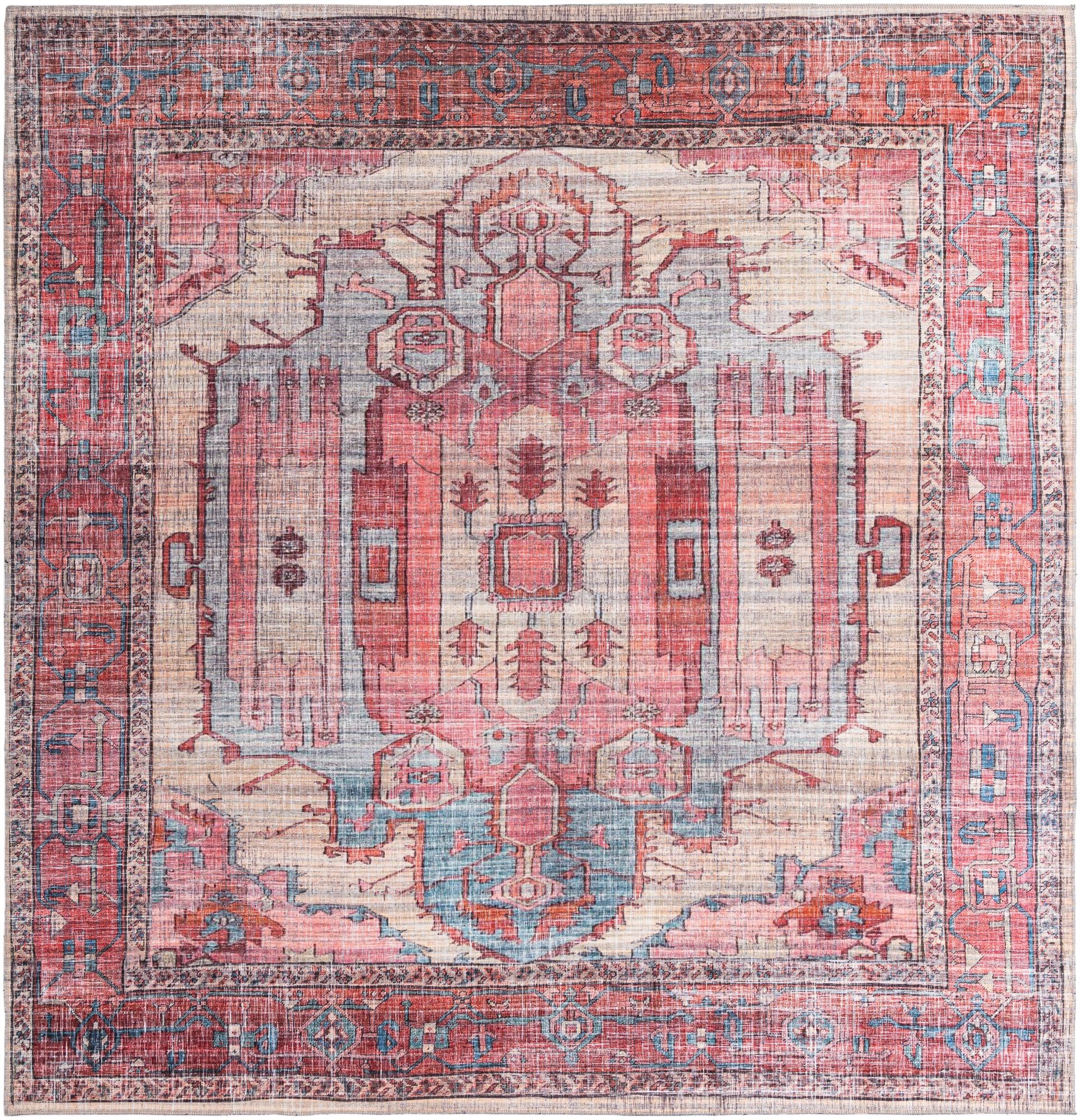 Maahru Collection Washable Rug 10 Ft Square Beige LowPile