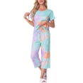 thumbnail image 2 of Conjunto de pijama para mujer INSPIRE CHIC, tie dye, de manga corta, pantalones capri con bolsillos, talla XL, color naranja, 2 of 6