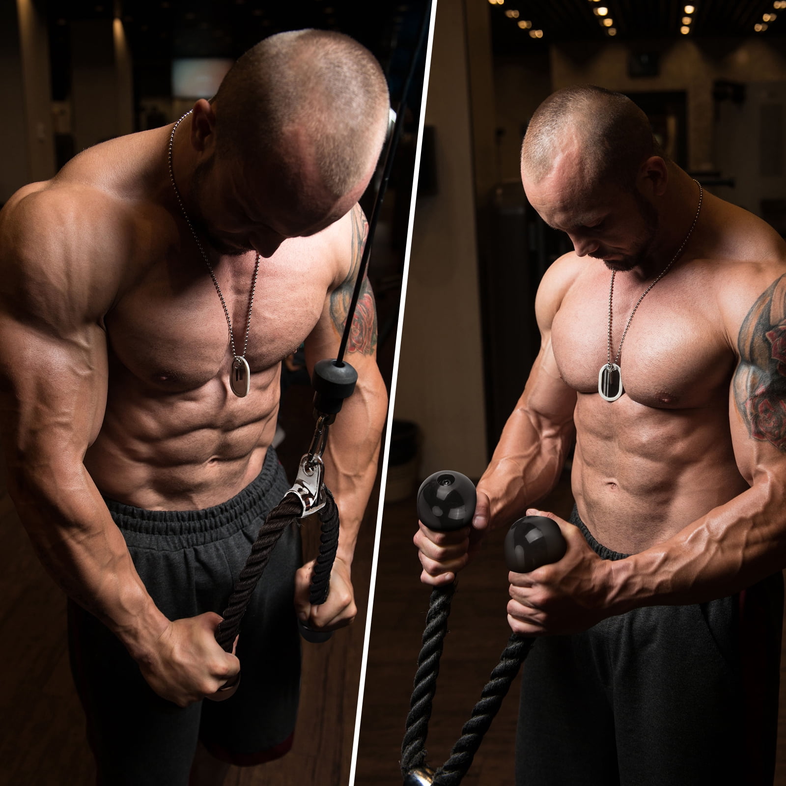 XPRT Fitness Tricep Press Down Cable Attachment, Weight Machine Accessories Set of 3- V Handle with Rotation, V-Shaped Bar and Tricep Rope