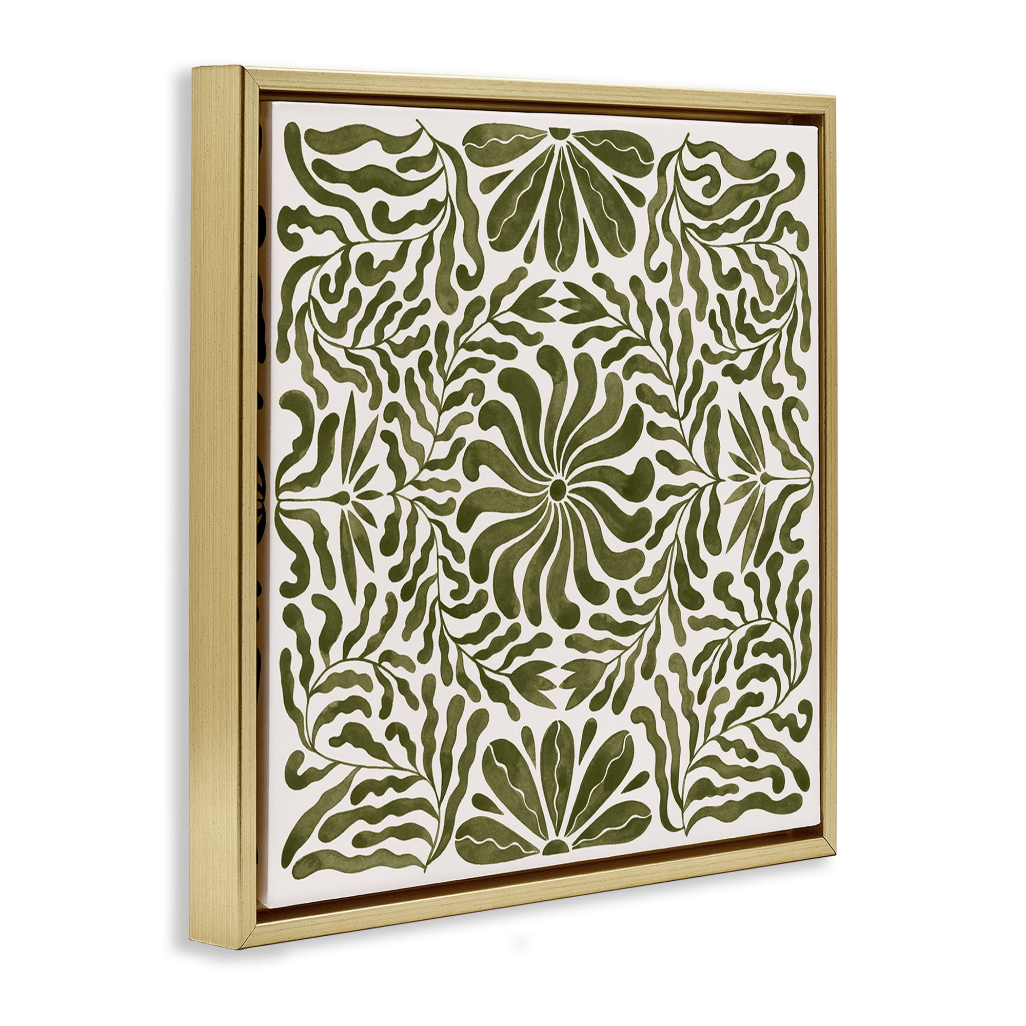 Stupell Industries Symmetric Flower Pattern Abstract Painting Gold Floater Framed Canvas Art Print Wall Art, 18 x 18