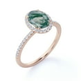 thumbnail image 4 of JeenMata 1.50 Carat 4 Prong Ovate Natural Milky White Dendritic Moss Green Agate And Moissanite Pave Halo Engagement Ring In 18K Rose Gold Plating Over Silver, 4 of 7