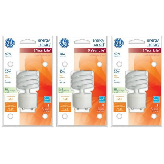(case of 3) GE Lighting 76135 Energy Smart Spiral CFL 10-Watt (40-watt replacement) 550-Lumen T3 Spiral Light Bulb with Medium Base