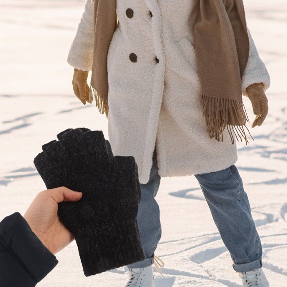 PENIKOKO 1 Pair Men’s Fingerless Wool Gloves Dark Grey Warm Windproof Outdoor Gloves for Hiking Cycling