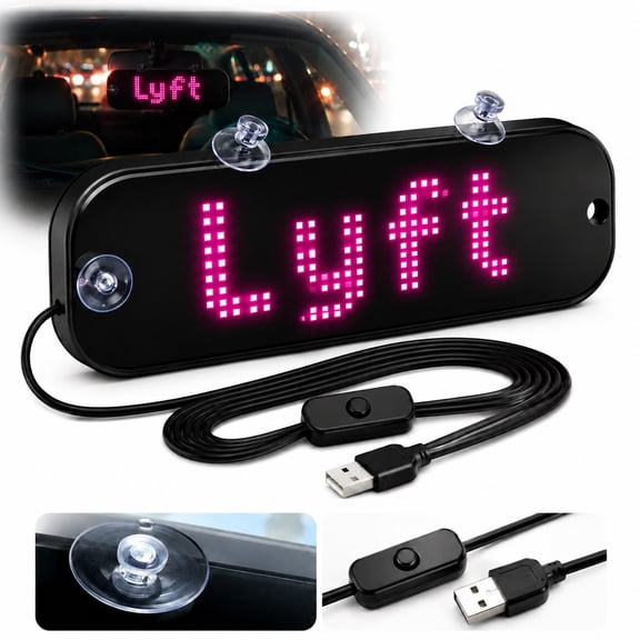 USB LED Light Sign for Drivers,Windshield Ride-hailing service logo (Lyft) Sign with Scrolling Display, Easy Suction Cup Installation for Cars, Trucks, SUVs (pink)