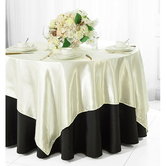 Wedding Linens Inc. (2 pcs) 54 inch Satin Square Table Overlay Topper - Ivory