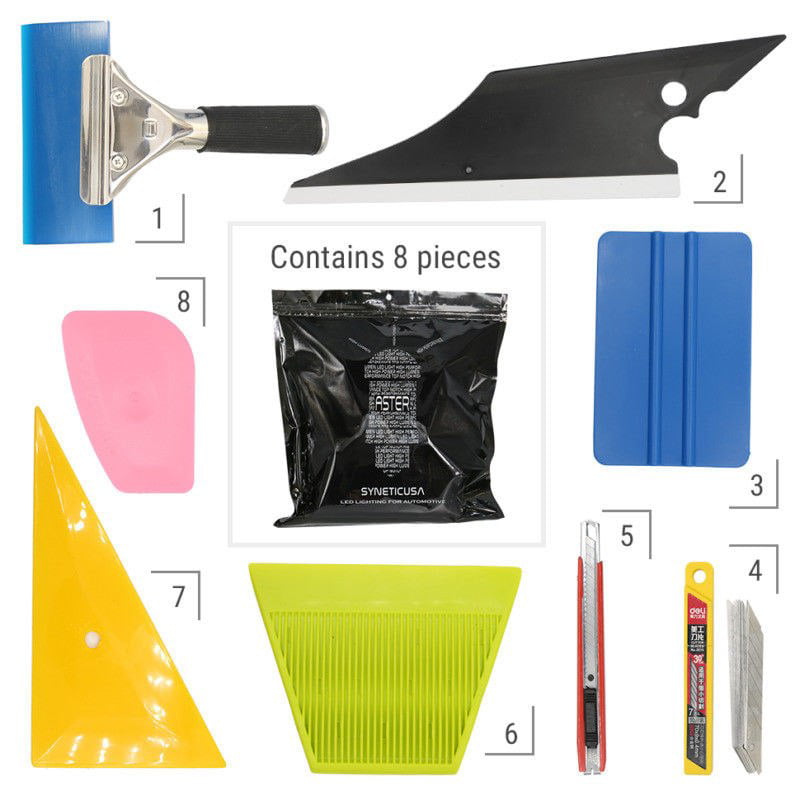 8 PCS Car Window Tint  Wrapping Vinyl Tools Squeegee Scraper Applicator Kits 