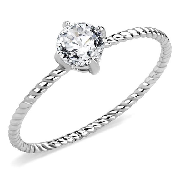 Women No Plating Stainless Steel Ring with AAA Grade CZ in Clear - Size 5