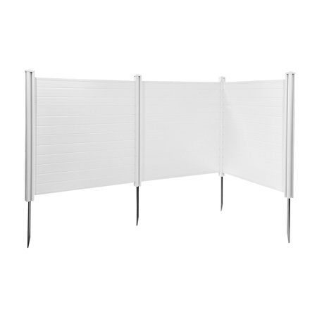 KFFKFF 3-Panel Outdoor Privacy Screen 50 x 50 in Fence with 27.6 in Ground Stakes Vinyl Horizontal Privacy Enclosure for Pool Equipment Trash Cans and A/C Units White