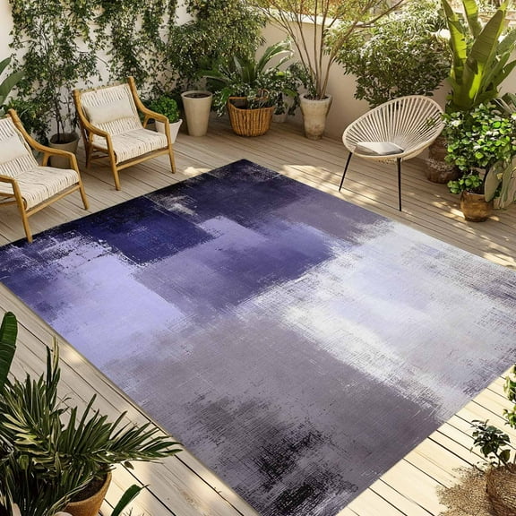 Fsddascl Purple Gray Outdoor Rug for Patio/Deck/Porch, Non-Slip Large Area Rug 6 x 9 Ft, Modern Oil Painted Art Abstract Geometric Indoor Outdoor Rugs Washable Area Rugs, Camping Rug Carpet