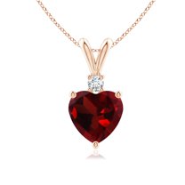 ANGARA Natural Heart-Shaped 1.4 ct Garnet V-Bale Pendant with Diamond in 14K Rose Gold for Women (Size-7mm) | January Birthstone, Anniversary, Jewelry Gift for Women | Natural Garnet Necklace