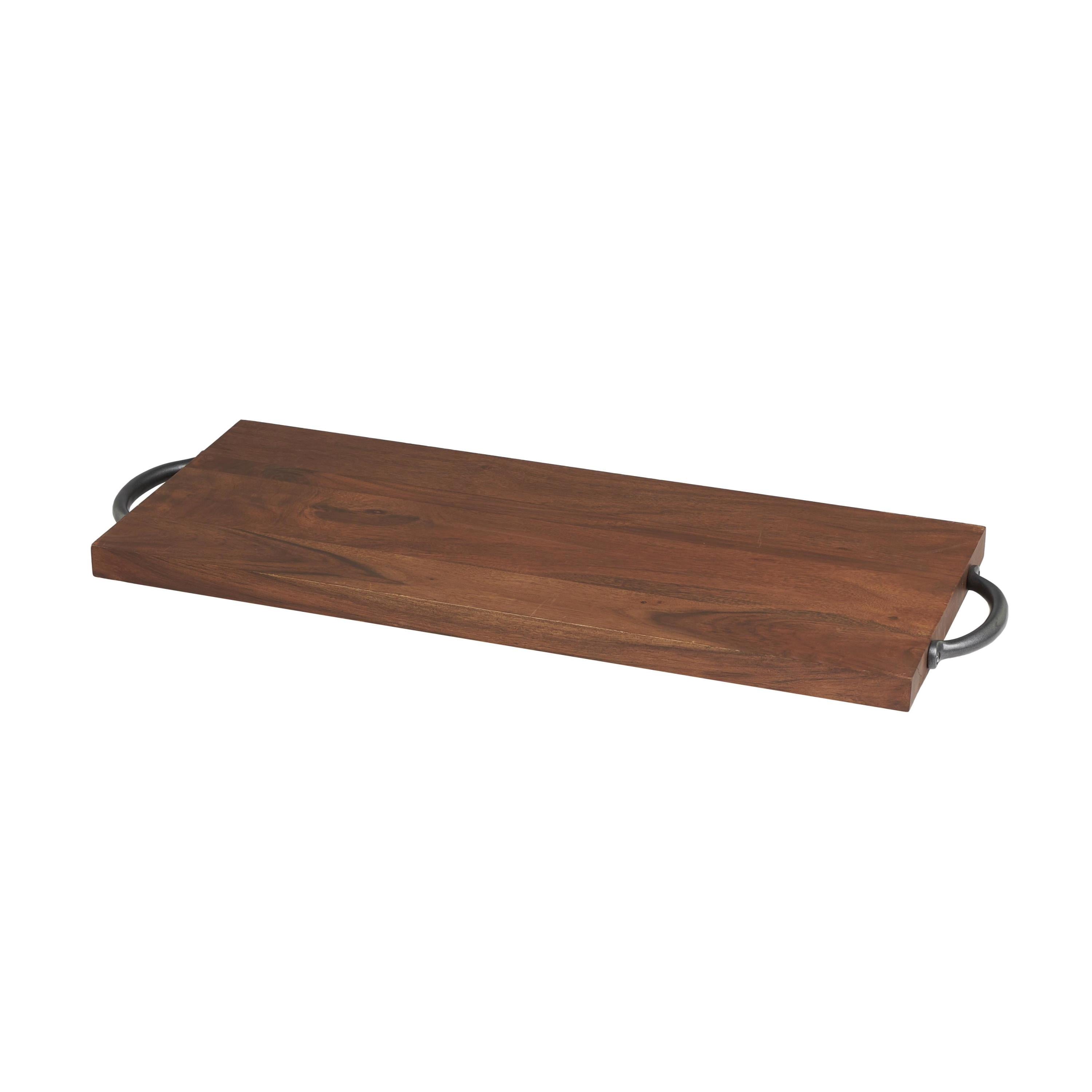 DecMode 28" x 10" Brown Wood  Tray with Black Metal Handles, 1-Piece