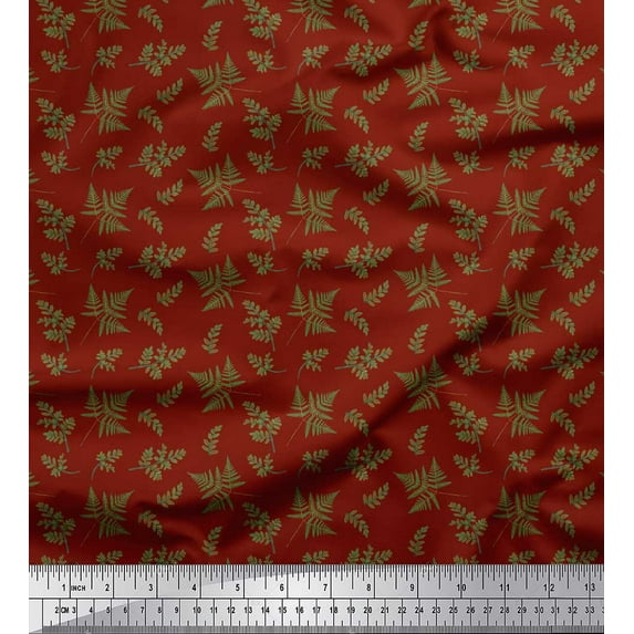 Soimoi Red Viscose Chiffon Fabric Mimosa Pudica Leaves Decor Fabric Printed Yard 42 Inch Wide