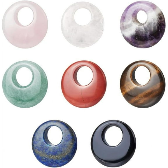 8Pcs 8 Styles Natural Stone Bead Pendants 1.2inch Natural Donut Gemstone Eccentric Hole Ring Shape Mixed Stone Bead for Jewelry Making Jewelry Making Necklace Key Hole: 1.2cm