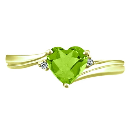 - 1.06 tcw Heart Cut Natural Peridot & Round Cut Natural Diamond Ring 10k Yellow Gold