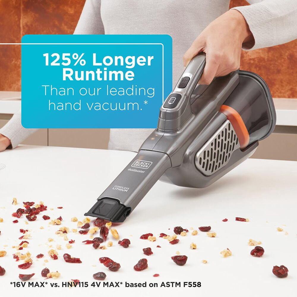 BLACK+DECKER 16V MAX dustbuster AdvancedClean+ Cordless Hand Vacuum, for Car & Home Use, with Long Crevice Tool and XL Dustbin, HHVK415B01, Grey