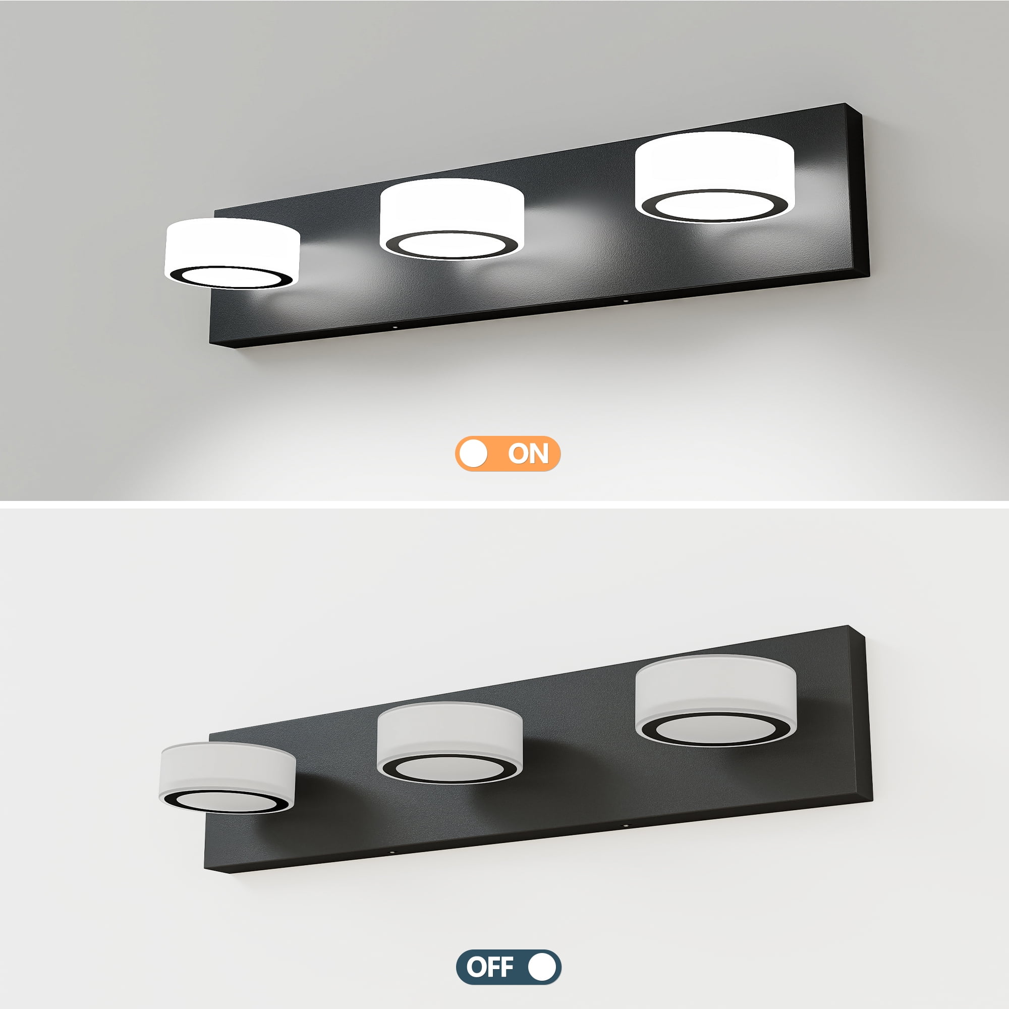 Jopath 21" 3-Light Bathroom Vanity Light, Modern Dimmable LED Round Acrylic Wall Mount Lighting Fixture for Bathroom Vanity Mirror Black