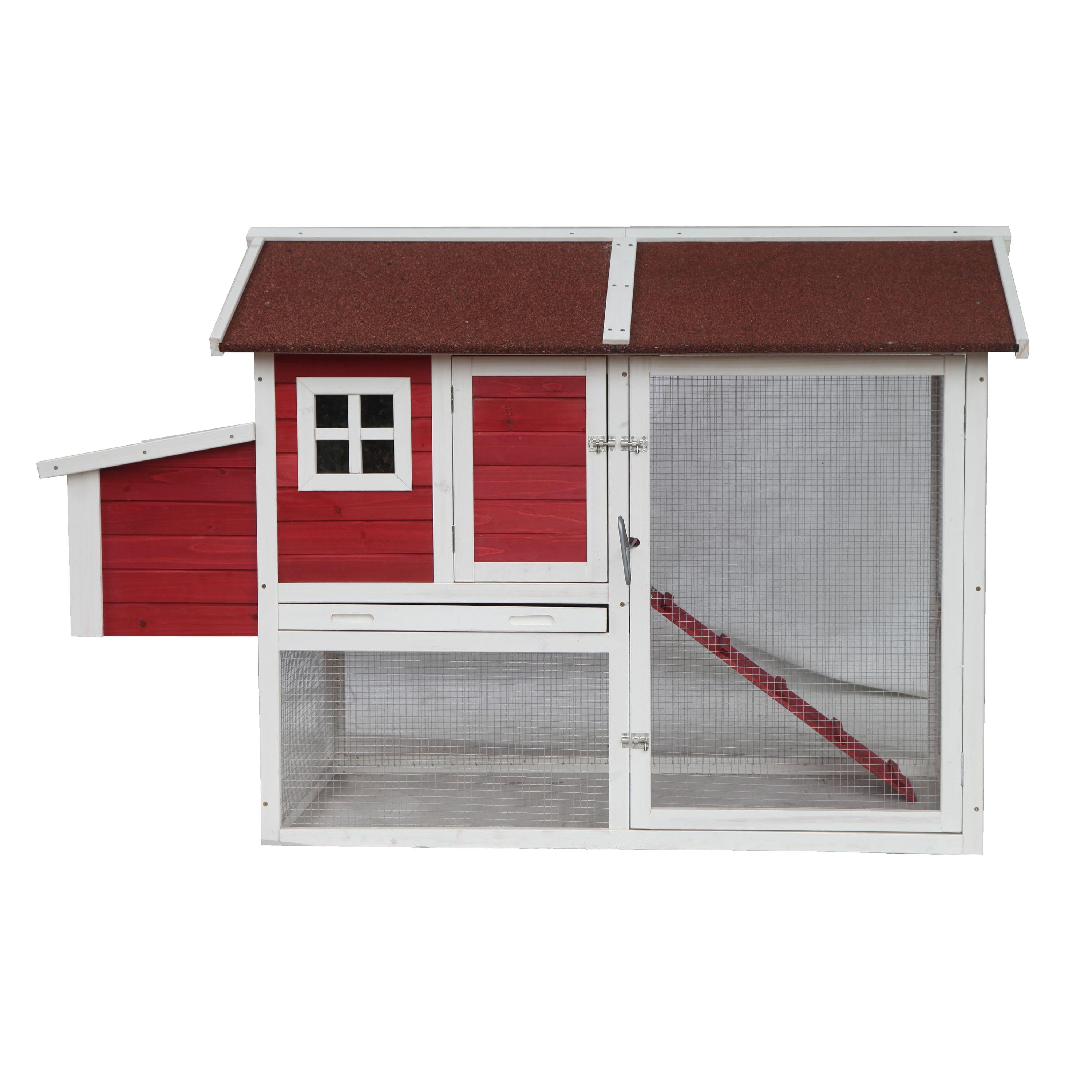 ALEKO Barn Style Wooden Chicken Coop 67 x 32 x 43 Inches Red with