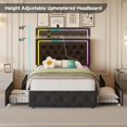 thumbnail image 6 of Twin Bed Frame with LED Headboard & Storage Drawers, Upholstered Platform Bed with 4 Drawers, Charging Station, No Box Spring Needed, Black, 6 of 10