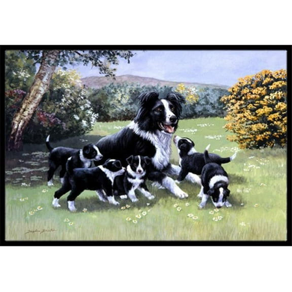 Border Collie Puppies with Momma Indoor or Outdoor Mat- 24 x 36