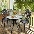 thumbnail image 5 of KOTEK 32'' Patio Table with Umbrella Hole, Outdoor Bistro Table w/Tempered Glass Top & Sturdy Metal Frame, Round Patio Dining Table Coffee Table for Garden, Balcony, Poolside, 5 of 7