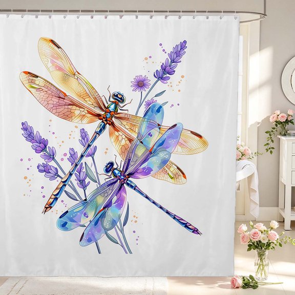 Erosebridal Graceful Dragonfly Shower Curtain 72Wx72L,Dreamy Floral Bathroom Curtain,White Blue