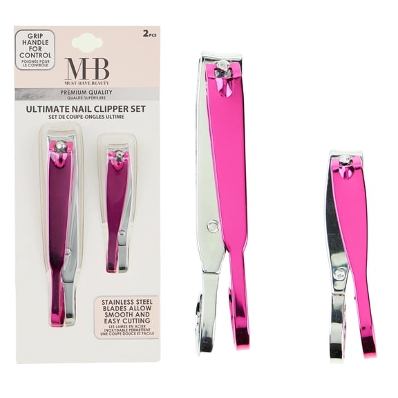 Expressions Ultimate 2-Piece Plastic Nail Clipper Set with 1 Large Clipper, Pink (2 Pack)