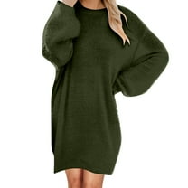 Lovskoo Women's Fuzzy Fleece Dress Long Sleeve Oversized Baggy Loose Pullover Solid Color Tunic Mini Sweater Dress 2025 Trendy Spring Fall Outfits C-Green