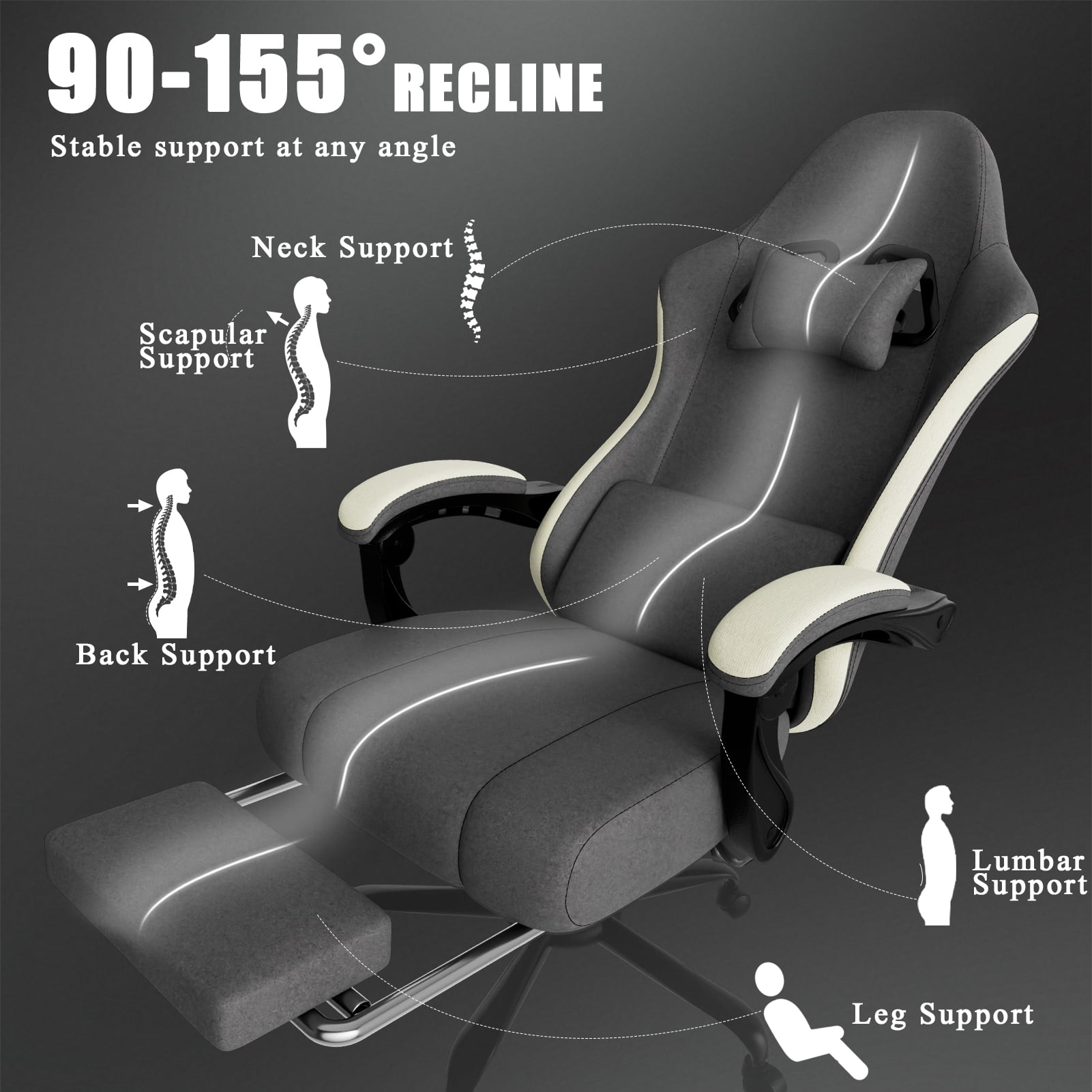 AsterOutdoor Ergonomic Gaming Chair with Pocketed Spring Cushion, Breathable Fabric, Footrest & Adjustable Lumbar Support, Multicolor