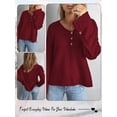thumbnail image 5 of HUBERY Women Button Up V Neck Spliced Long Sleeve Ribbed Solid Color Knitted Top, 5 of 5