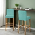 thumbnail image 2 of Teal Bar Stool Cover Set of 4, Farmhouse Burlap Solid Green Color Modern Linen Texture Stretch Bar Chair Cover, Removable Washable Pub Counter Stool Chair Slipcover for Kitchen Dining Room Pub Cafe, 2 of 9