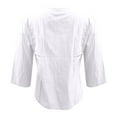 thumbnail image 4 of Afdoent Womens Tops Ladies Linen Shirt Button Down V Neck Solid Color Blouse 3/4 Sleeves Casual Loose Fit Tunic Tops Summer Shirts Elegant, 4 of 5