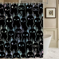 Funny Cat Shower Curtain Black Cute Animals Theme Cool Kitty Shower Curtains for Bathroom Decor Waterproof Abstract Cartoon Kitten Shower Curtain Sets with 12 Hooks 72"x72"