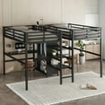 thumbnail image 3 of HICOMILA Twin Size Loft Bed with Desk and Stairs,Metal Double Loft Beds with Wardrobe and USB Outlet, Heavy Duty Loft Bed for 2 with Storage Shelves, Noise Reduced, Black, 3 of 10