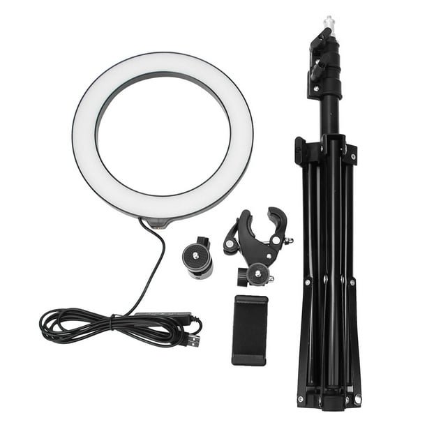 Anillo de luz LED regulable de 20 cm para selfies, fotografía, vídeo en vivo, lámpara USB con trípode para teléfono