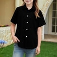 thumbnail image 5 of OIOLOYJM Girls Short Sleeve Dress Shirts Kids Spring Summer Cozy Soft School Uniform Casual Button Down Lapel Collared Shirt Black 7-8 Year, 5 of 5