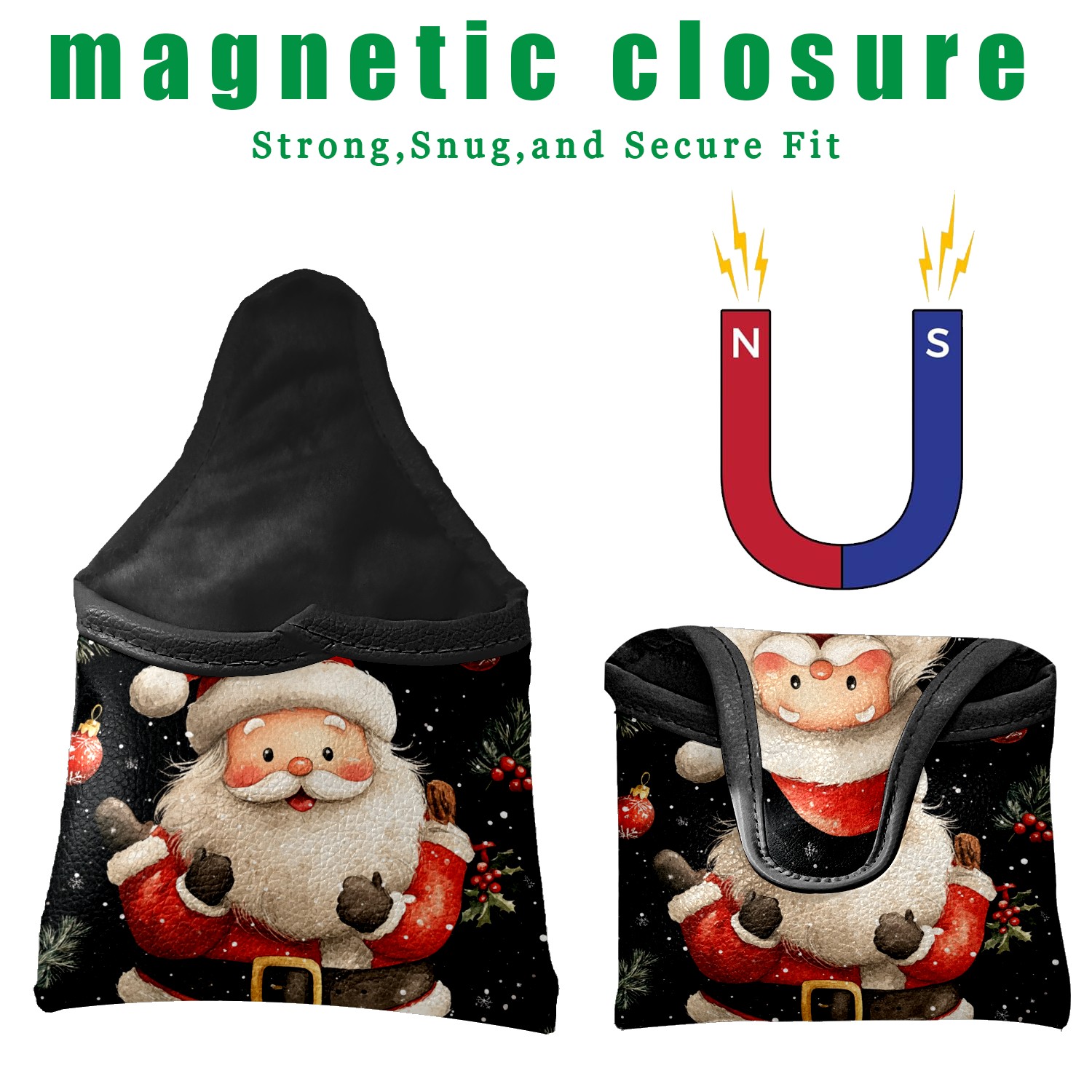 Golf Mallet Putter Cover Premium Leather Golf Putter Head Cover with Magnetic Closure Golf Cover for Men and Women Cartoon Santa Claus